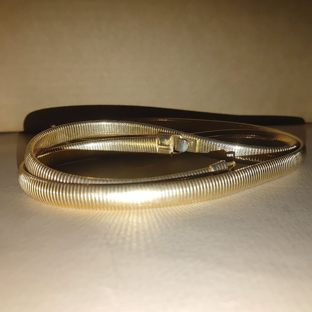 Vintage Large Snake Chain Belt Omega Gold Tone Retro Flexible Hook Clasp - Picture 7 of 8